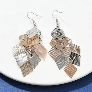 430 Stainless Steel Rhombus Dangle Earrings