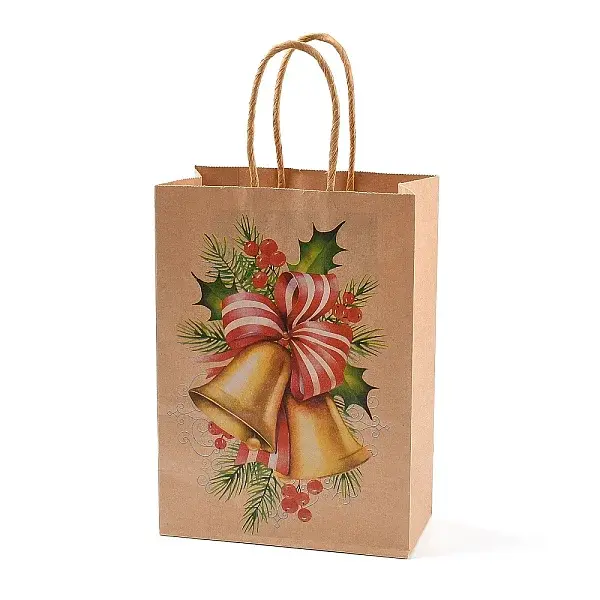 Christmas Theme Printed Kraft Paper Bags with Handles