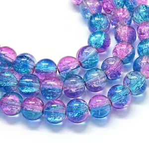Baking Painted Transparent Crackle Glass Round Bead Strands