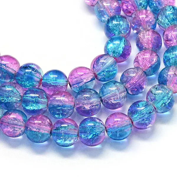 Baking Paint Transparent Crackle Glass Round Bead Strands