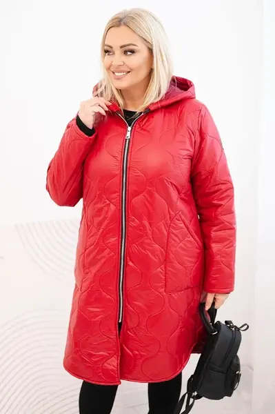 Kesi Włoski Dámská zimní prošívaná bunda Plus Size s kapucí červená