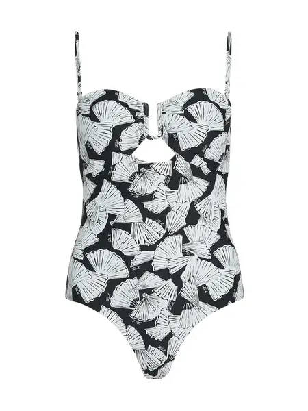 Karl Lagerfeld Jednodielne plavky 'Fan'  čierna / šedobiela