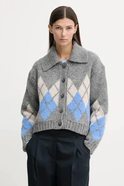 Kardigan s příměsí vlny Marc O'Polo šedá barva, 5000007512