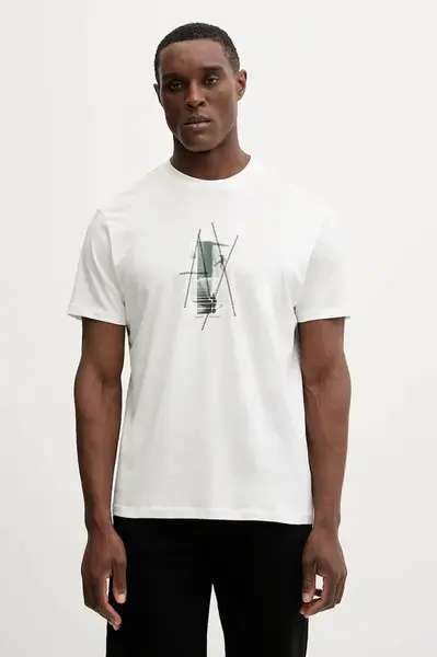Bavlněné tričko Armani Exchange pánské, bílá barva, s potiskem, XM001440 AF10358