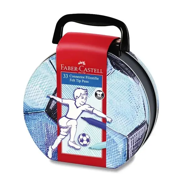 Detské fixky Faber-Castell Connector v kufríku - futbal, 33 farieb