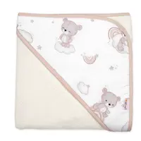 Baby Nellys Kojenecká osuška s kapucí 80x80cm, froté, Malý medvídek, smetanová