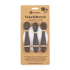 PETITE&MARS Set 3 ks silikonových tréninkových lžiček Take&Match Bitter Cocoa 6m+