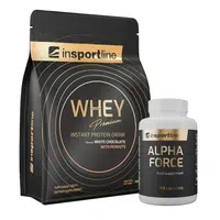 SADA: Protein inSPORTline WHEY Premium 700g + Stimulant inSPORTline AlphaForce, 90 kapslí bílá čokoláda s arašídy