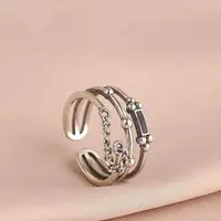 Rectangle 925 Sterling Silver Enamel Adjustable Cuff Rings for Women