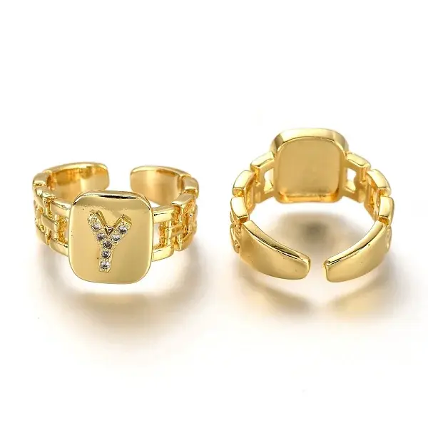 Brass Micro Pave Clear Cubic Zirconia Cuff Rings