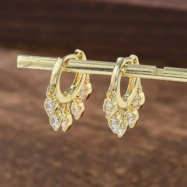 Brass Micro Pave Clear Cubic Zirconia Huggie Hoop Earrings