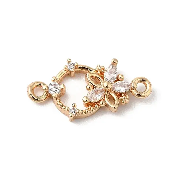 Brass Pave Clear Cubic Zirconia Flower Ring Links Connector Charms