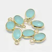Oval Faceted Golden Tone Brass Glass Charms