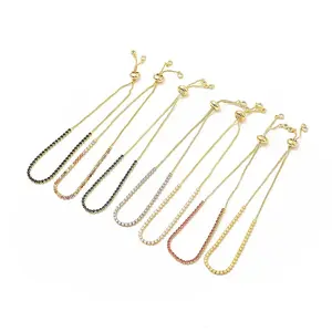 Adjustable Brass Micro Pave Cubic Zirconia Bracelets