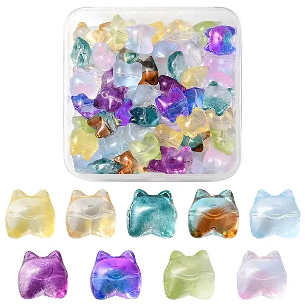 50Pcs 9 Style Transparent Spray Painted Glass Beads