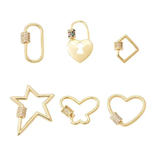 Brass Micro Pave Clear Cubic Zirconia Screw Carabiner Lock Charms