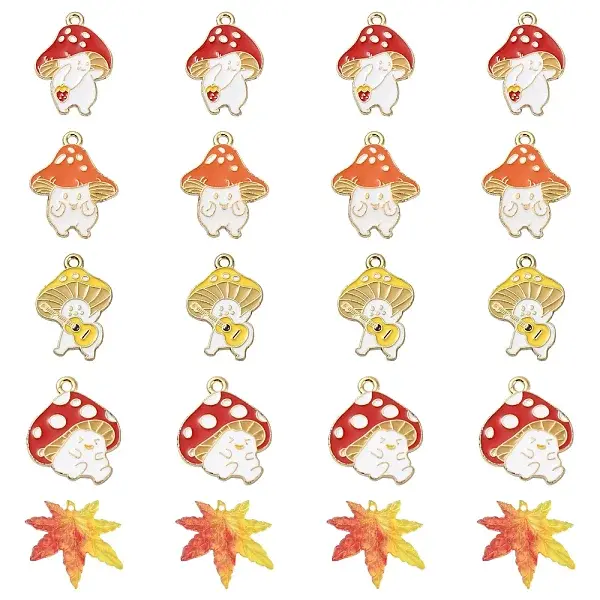 20Pcs 5 Style Autumn Theme Alloy Enamel Pendants