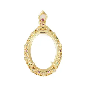Oval Brass Micro Pave Cubic Zirconia Pendant Cabochon Settings