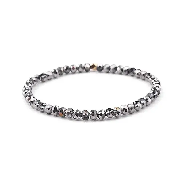 Gold-tone Miyuki Elastic Crystal Beaded Bracelet with Acrylic Tube Beads