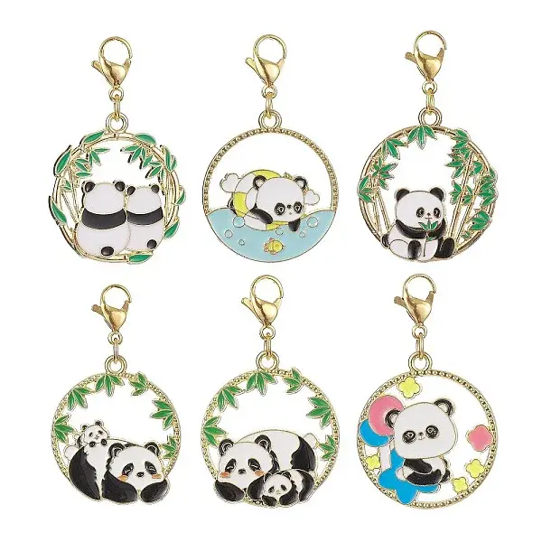 Round Ring with Panda Alloy Enamel Pendant Decorations