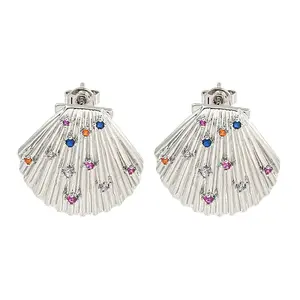 Rack Plating Brass Micro Pave Cubic Zirconia Stud Earring