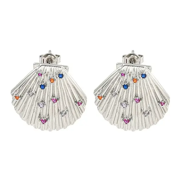 Rack Plating Brass Micro Pave Cubic Zirconia Stud Earring