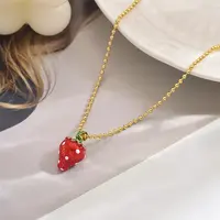 Sweet and Delicate Brass Enamel Strawberry Pendant Necklaces for Everyday