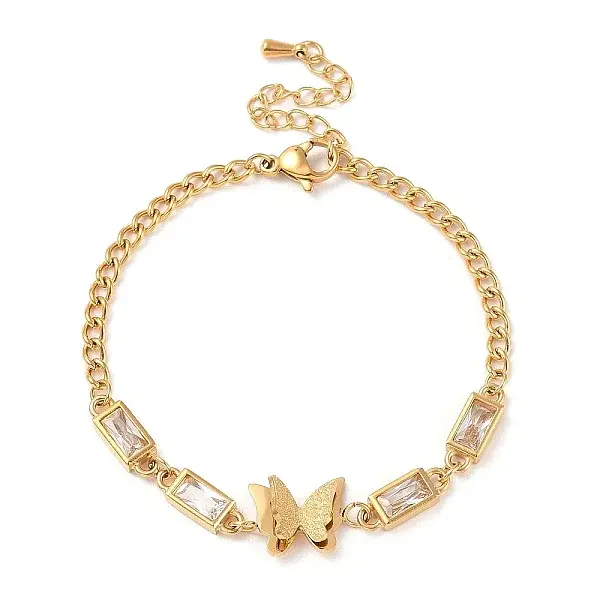 Cubic Zirconia Rectangle & Butterfly Link Bracelet