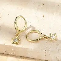 Tortoise Brass Micro Pave Clear Cubic Zirconia Hoop Earrings