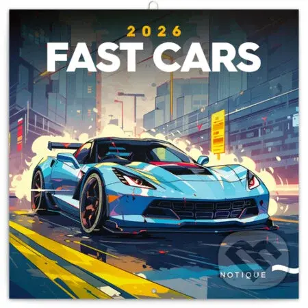 NOTIQUE Nástenný poznámkový kalendár Fast cars (Fantastické autá) 2026