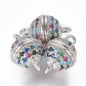 Brass Micro Pave Cubic Zirconia Magnetic Clasps with Loops