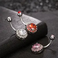316L Surgical Stainless Steel Cubic Zirconia Flat Round Curved Barbell Belly Rings