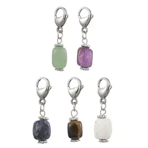5Pcs Cuboid Natural Green Aventurine & Tiger Eye & Amethyst & Sodalite & Howlite Pendant Decorations