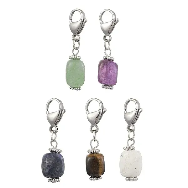 5Pcs Cuboid Natural Green Aventurine & Tiger Eye & Amethyst & Sodalite & Howlite Pendant Decorations