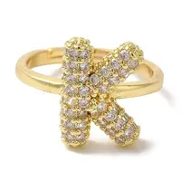 Rack Plating Letter Brass Micro Pave Clear Cubic Zirconia Adjustable Rings for Women