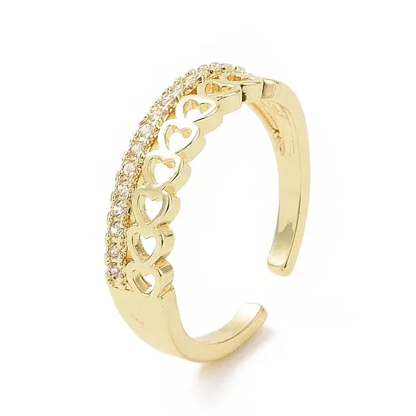 Clear Cubic Zirconia Hollow Out Heart Open Cuff Ring