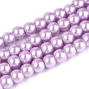 Baking Painted Pearlized Glass Pearl Round Bead Strands