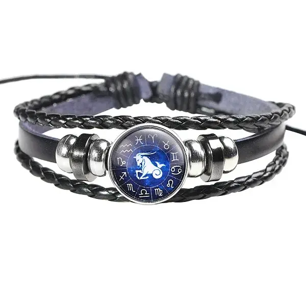 12 Constellation Leather Cord Bracelets