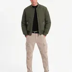 Ombre Men's quilted bomber jacket with metal zippers - dark olive green