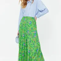 Trendyol Zelená Plisovaná Sukňa s Kvetinovým Vzorom a Podšívkou z Šifónu