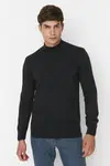 Trendyol námornícka modrá pánska slim fit polovičná roláková základná pletená sveter