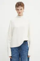 Svetr s příměsí vlny HUGO Surpio béžová barva, s pologolfem, 50548251