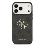 Zadní kryt Guess PU Leather 4G Metal Logo Gold Frame pro Apple iPhone 17 Pro Max, černá
