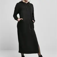 Women's Modal Terry Long Hooded Dress Black