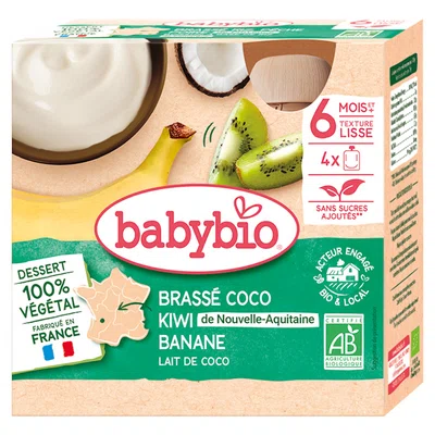 BABYBIO Kapsička svačinka s kokosovým mlékem kiwi a banán 4 x 85 g