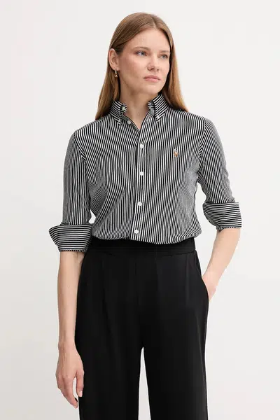 Bavlněná košile Polo Ralph Lauren dámská, modrá barva, slim, s klasickým límcem, 211910131