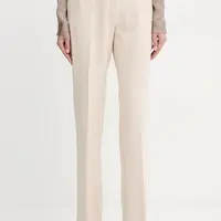 Kalhoty Guess NEW CARLA dámské, béžová barva, high waist, W5YB00 WH9Y2