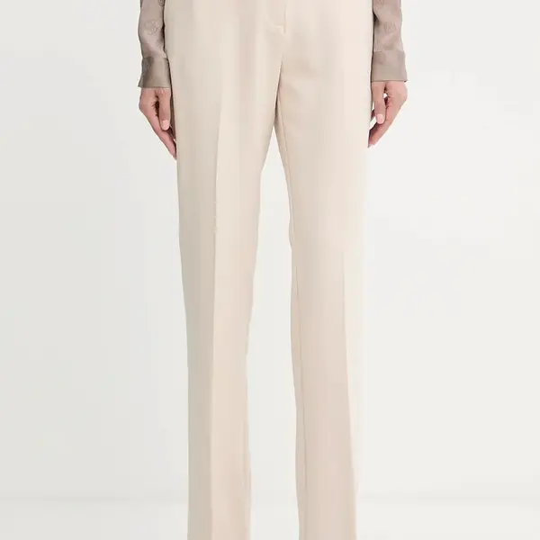 Kalhoty Guess NEW CARLA dámské, béžová barva, high waist, W5YB00 WH9Y2