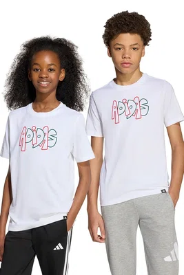 Dětské bavlněné tričko adidas bílá barva, s potiskem, JV5245