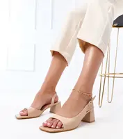 Gemre Beige Square Toe Block Heel Sandals Lourdes